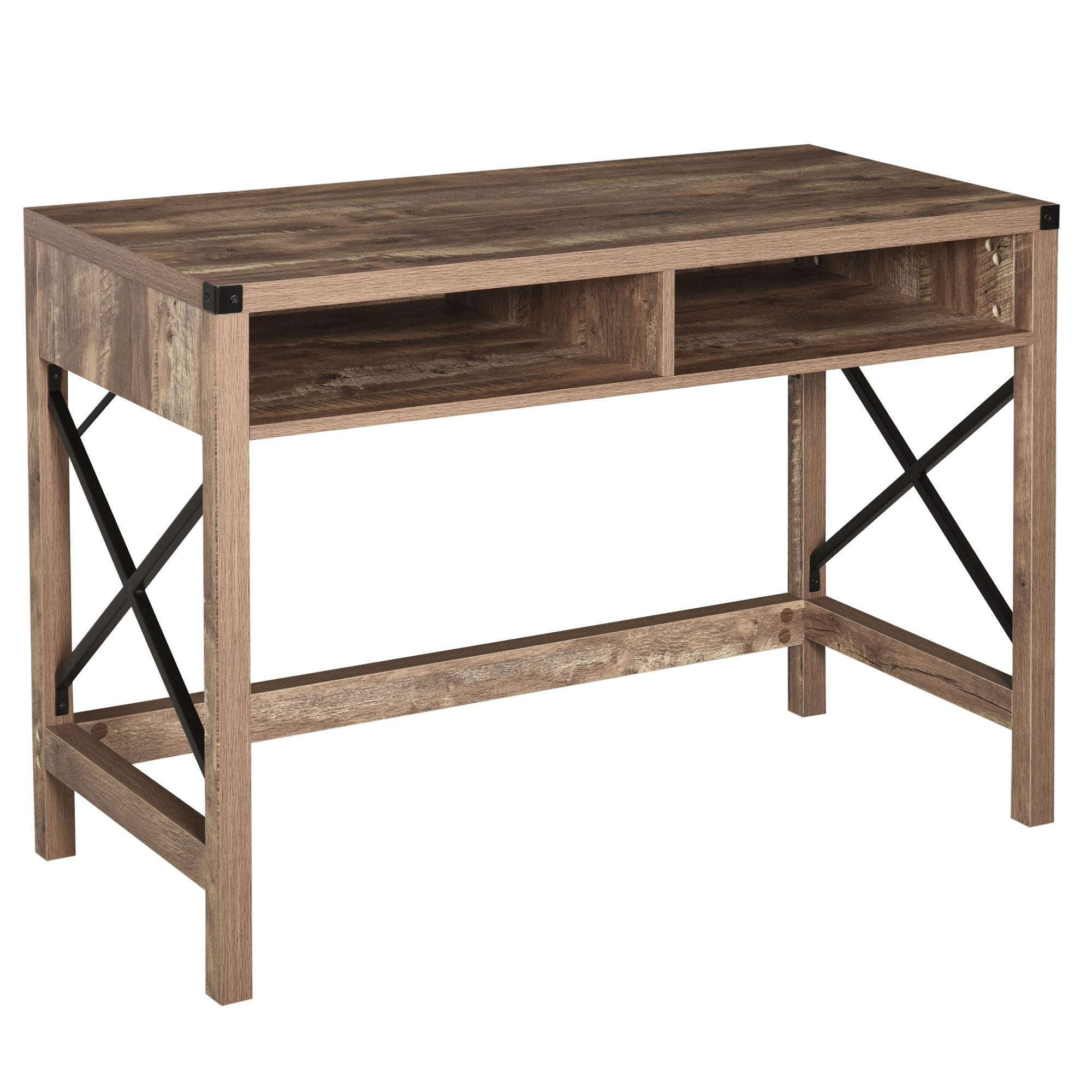 SCHREIBTISCH Schwarz und Braun Holzoptik mit 2 offenen Fächern 110/48/76 cm - Braun, Holz (48/110/76cm) - PANGIVO