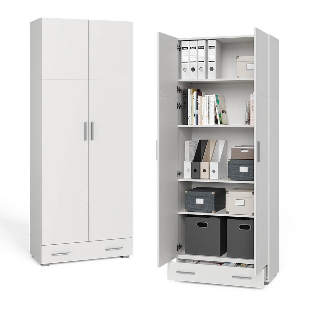 AKTENSCHRANK Frank Weiß 80 x 182.4 cm mit Schublade - Weiß, Holzwerkstoff (80/182.4/37cm) - Vicco