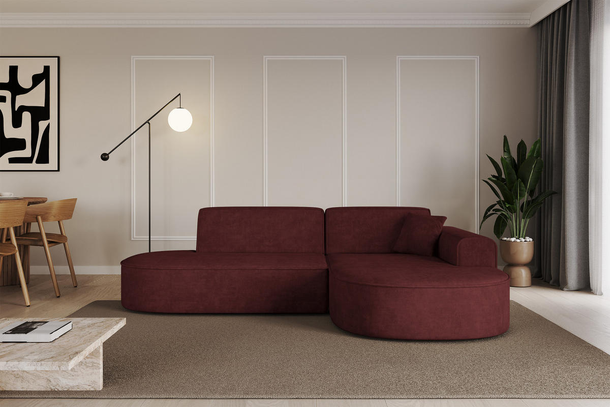 ECKSOFA Ottomane Rechts MARI-L1 - 243x171x79 cm Bordeaux Velours - Bordeaux/Schwarz, Holzwerkstoff/Kunststoff (171/243cm) - ALTDECOR
