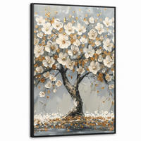 LEINWAND Bilder mit Rahmen - Baum - Blumen - Weiß - Natur - Kunst - 80x120 - Weiß, Textil (80/120cm) - MuchoWow