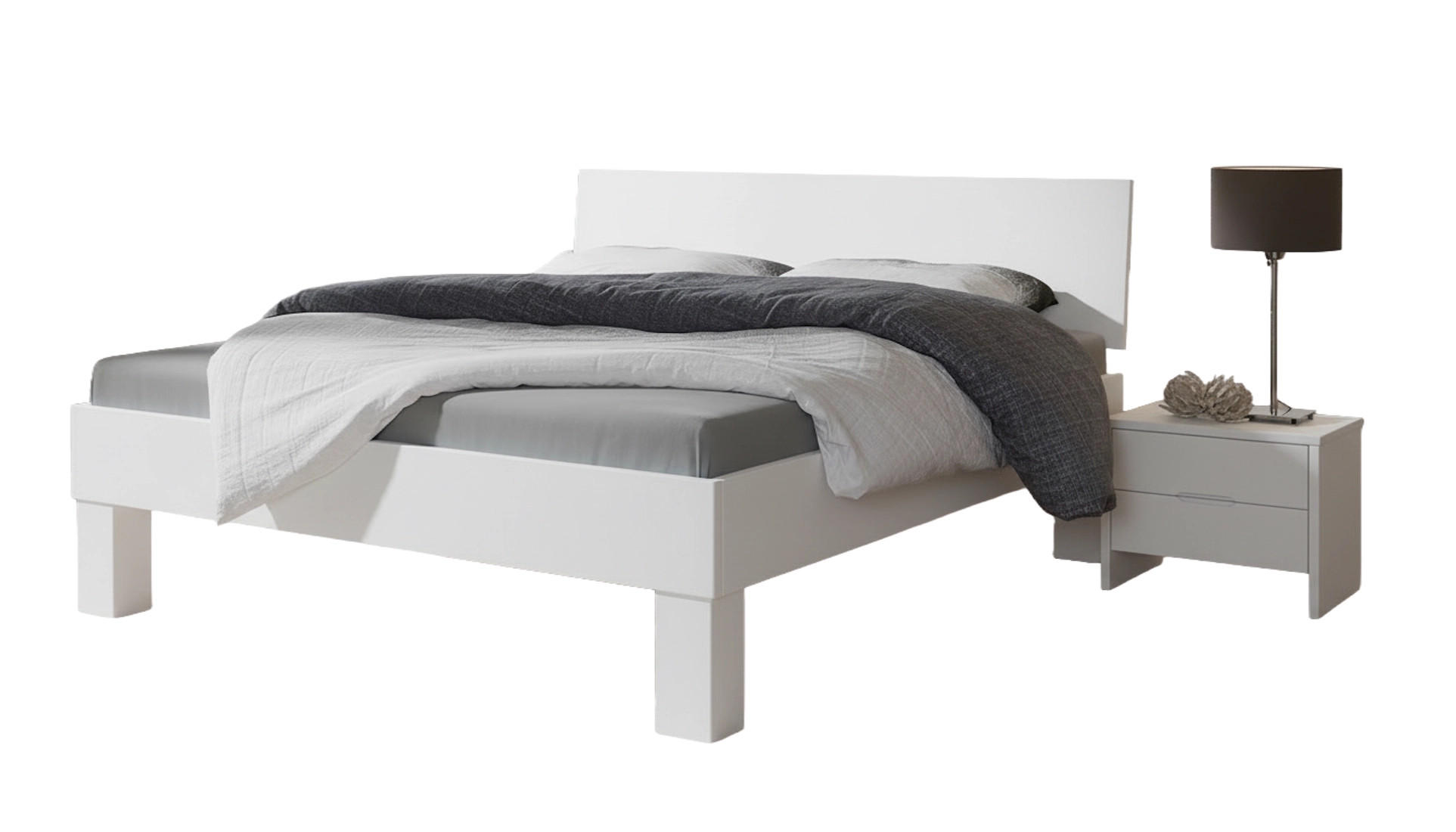 MASSIVHOLZBETT Basic 01 / 90 X 200 cm / buche-weiss-lackiert - Weiß, Holz (90/200cm) - BED BOX
