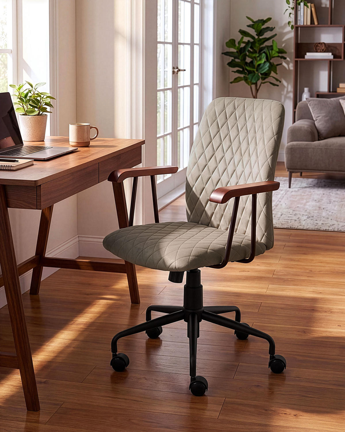 BÜROSTUHL Samtstoff Taupe Velate - Taupe, Textil/Metall (60/90/60cm) - Beliani