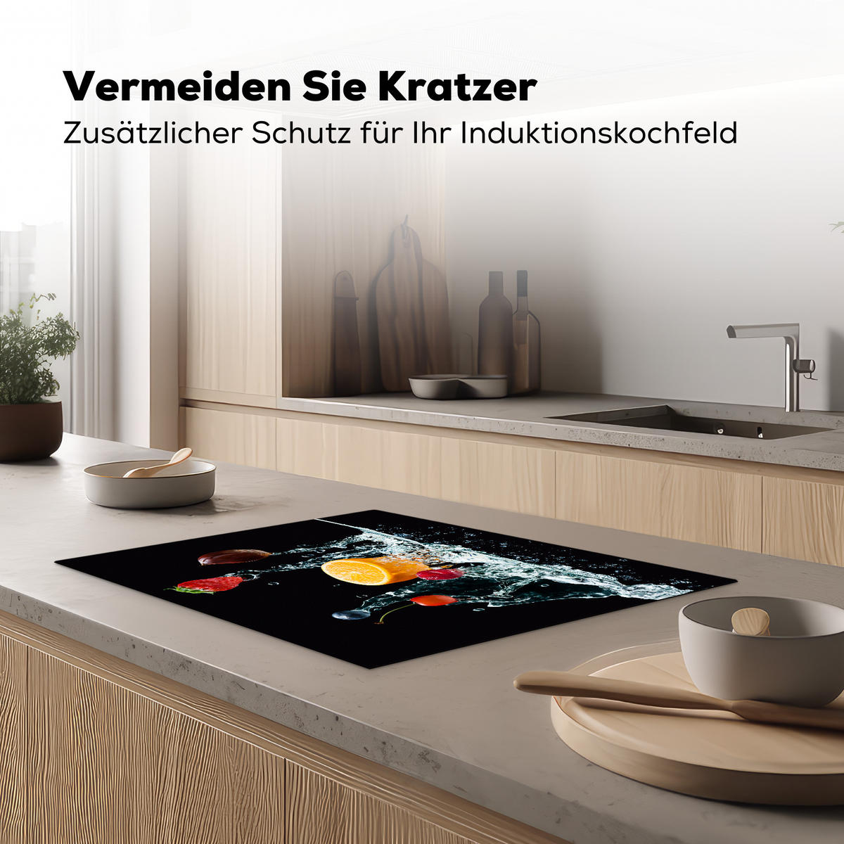 HERDABDECKPLATTE Wasser - Obst - Orange - Erdbeere - Kirsche - Schwarz 70x52 cm - Orange, Kunststoff (70/0.2/52cm) - MuchoWow