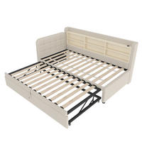 TAGESBETT 90/200 cm DE-04679, mit Ausziehbett-Design in Beige - Beige, Holzwerkstoff (90/200cm) - ComfortXL