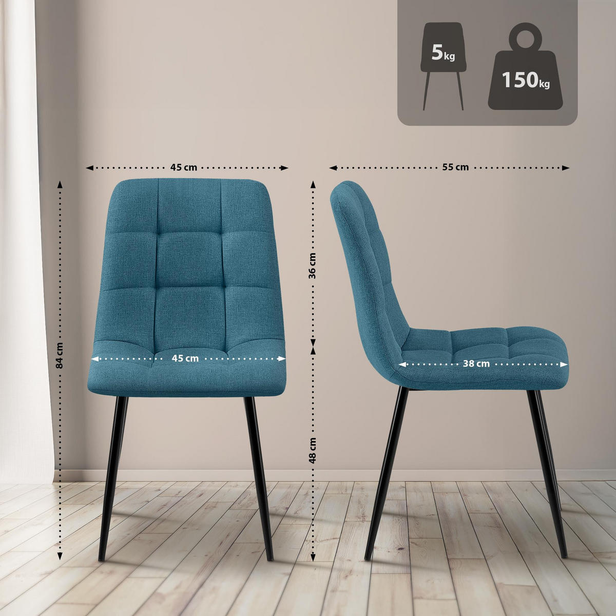 STUHL Stoff Blau - Blau, Textil/Metall (45/84/55cm) - CLP