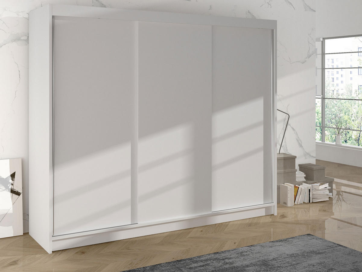 SCHWEBETÜRENSCHRANK Derby II - Weiß, Holzwerkstoff/Metall (200/215/58cm) - MIRJAN24