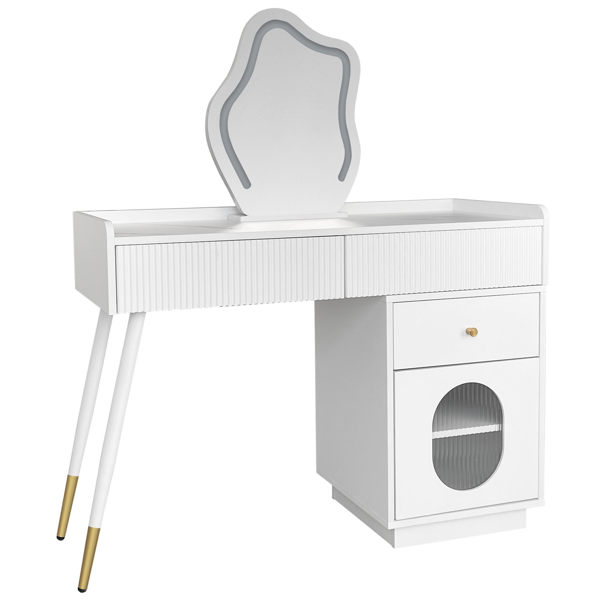 SCHMINKTISCH 100/40/75 cm mit 3-stufiger LED-Beleuchtung, flexiblem Seitenschrank und Stauraum, Weiß - Weiß, Holzwerkstoff (100/75/40cm) - Redom