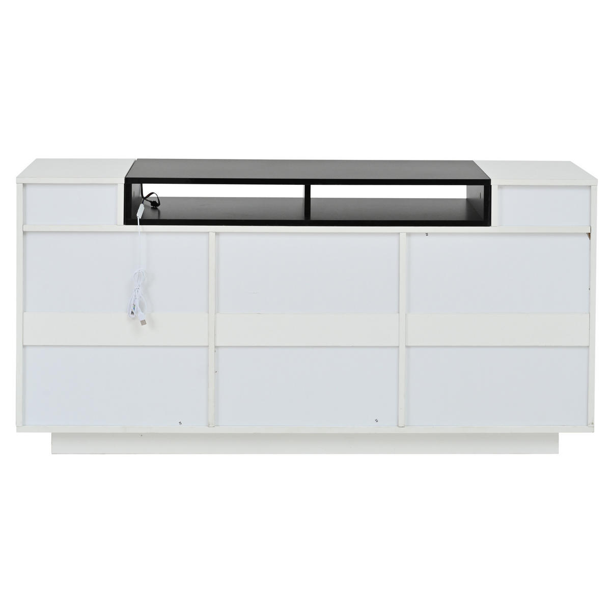 SIDEBOARD aus Spanplatte 140x40x68 cm Weiß/Schwarz mit LED-Beleuchtung, 3 Schubladen und 2 Türen - Weiß, Holzwerkstoff (140/68/40cm) - IVMEU
