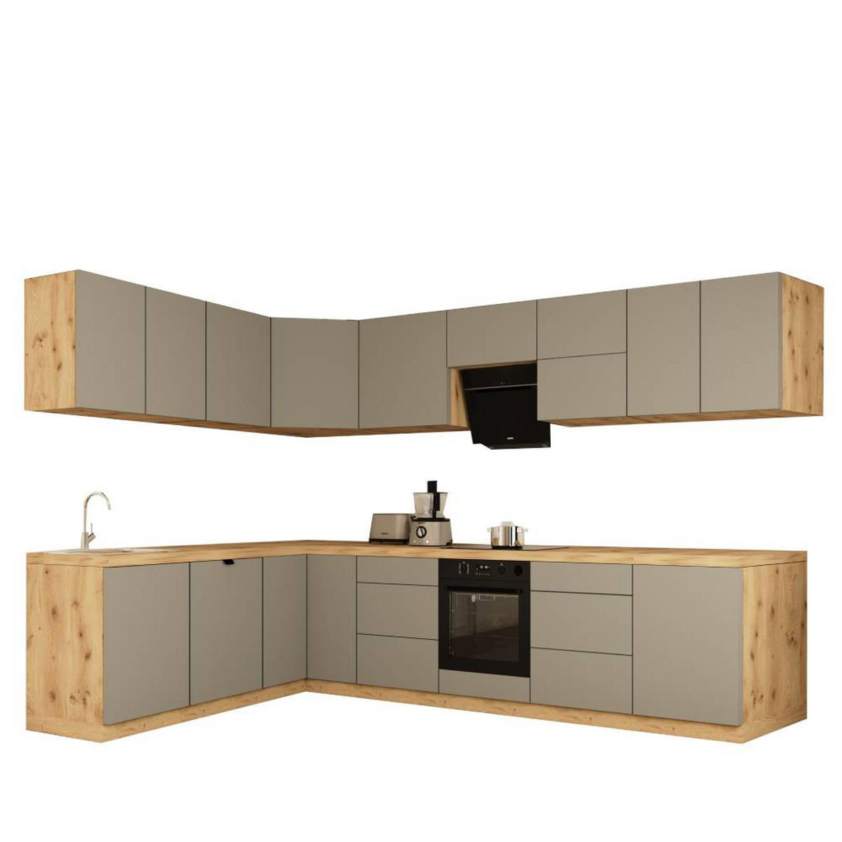 WINKELKÜCHE 320cm x 200cm- Langen KL15-M320 - in Beige/Matt - Beige, Holz (520/212/52cm)