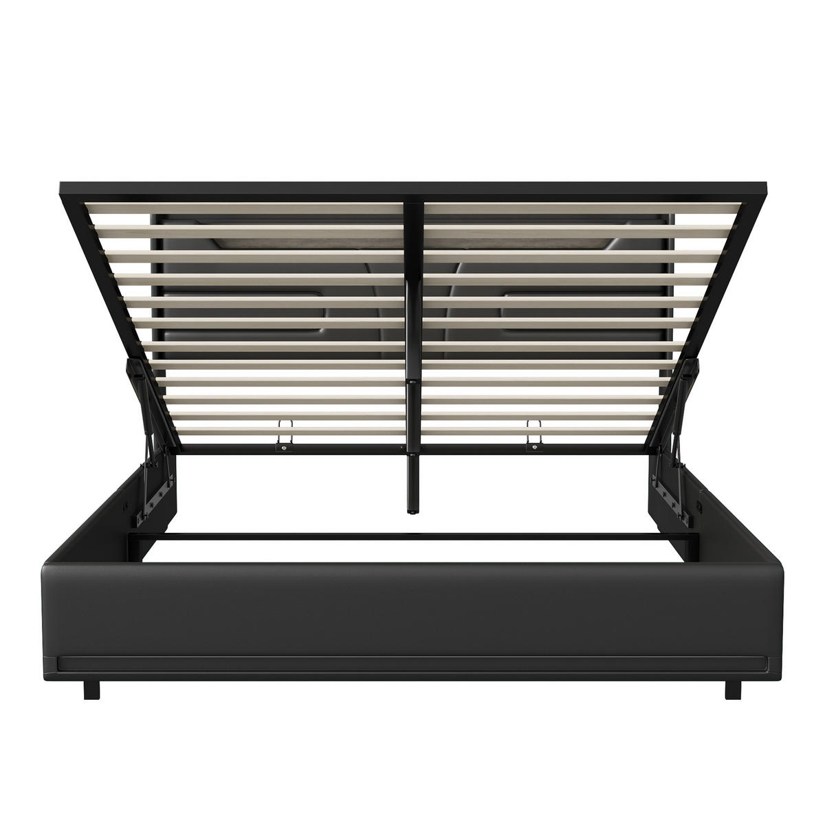 POLSTERBETT 140x190 cm mit Bettkasten, LED & USB, Doppelbett mit Kopfteil Stauraum, Kunstleder Schwarz - Schwarz, Metall (140/190cm) - EuroLiving