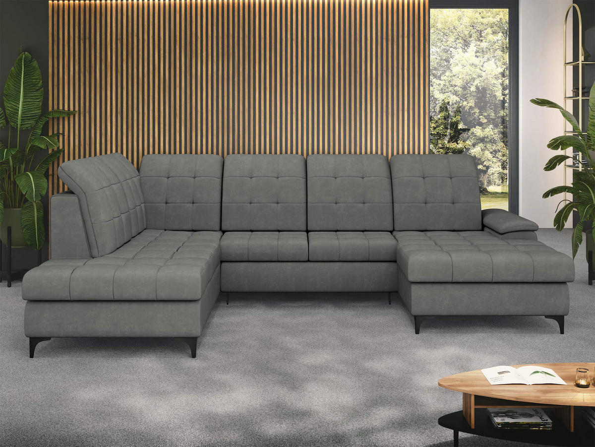 WOHNLANDSCHAFT Enzo, Seite: Rechts - Schwarz/Grau, Holz/Textil (330/105/212cm) - MIRJAN24
