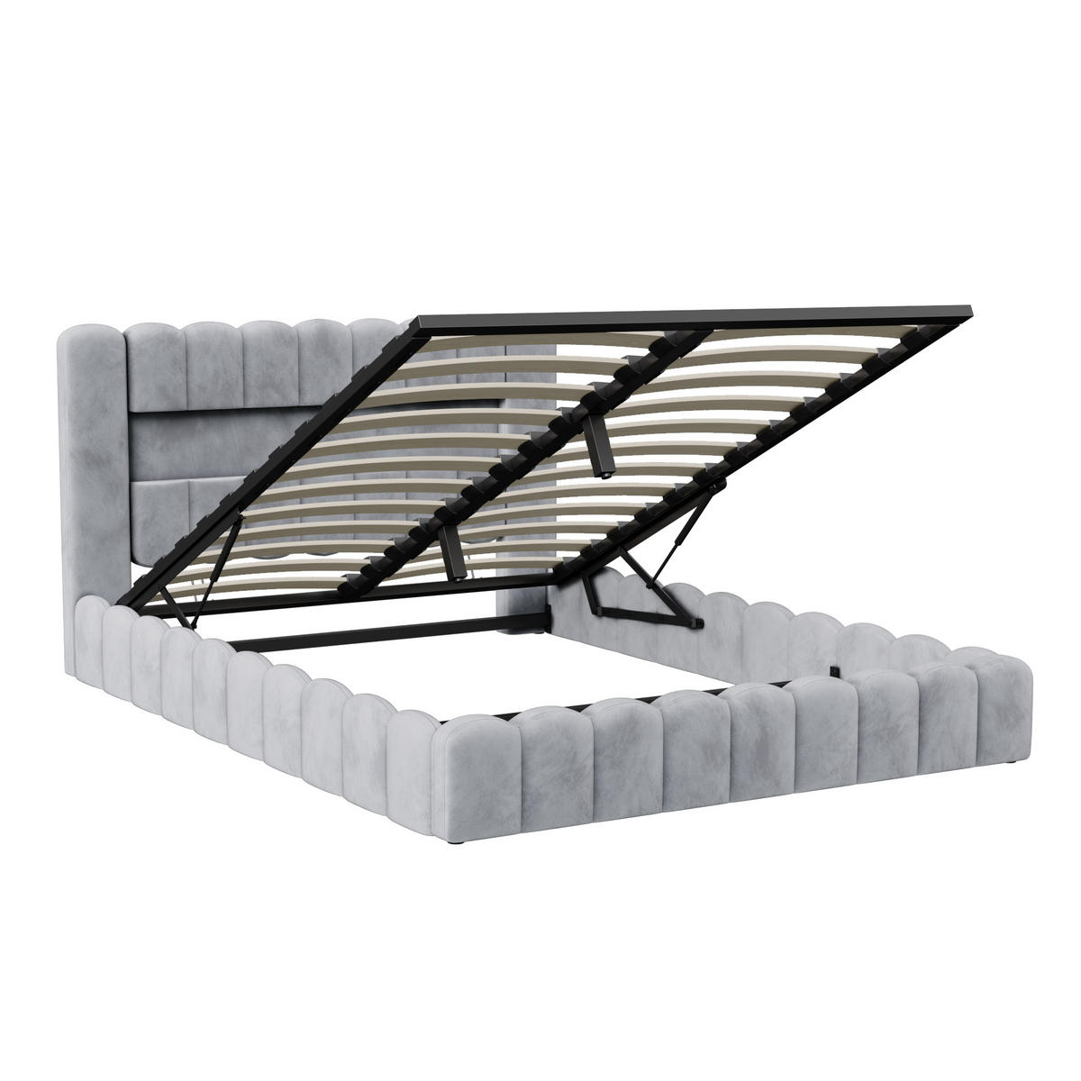 POLSTERBETT 180x200 cm, Grau, mit USB & LED - Hellgrau, Textil/Metall (180/200cm)