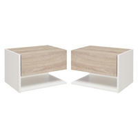 NACHTSCHRANK 2er-Set DE-12786 Schublade und offenes Fach Weiß/Eiche hell - Multicolor, Holzwerkstoff (30/30/46cm) - ComfortXL