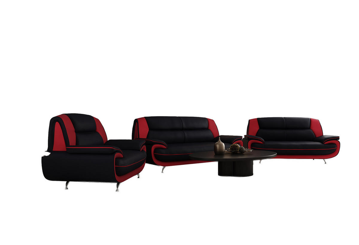 SOFAGARNITUR 3+2+1, Stoff Soft, Schwarz + Rot, Palermo - Schwarz, Holz (198/89/87cm) - Kaiser Möbel