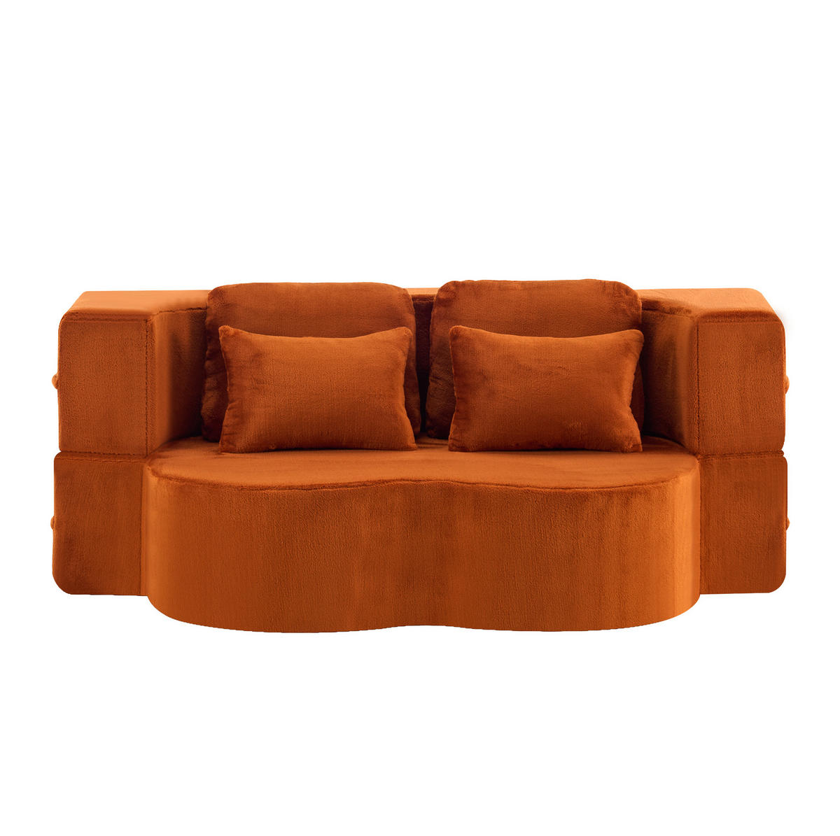 SCHLAFSOFA aus Schaumstoff und Feder Orange klappbar mit 4 Kissen und multifunktionalem Design - Orange, Kunststoff (198/76/60cm) - Modfu