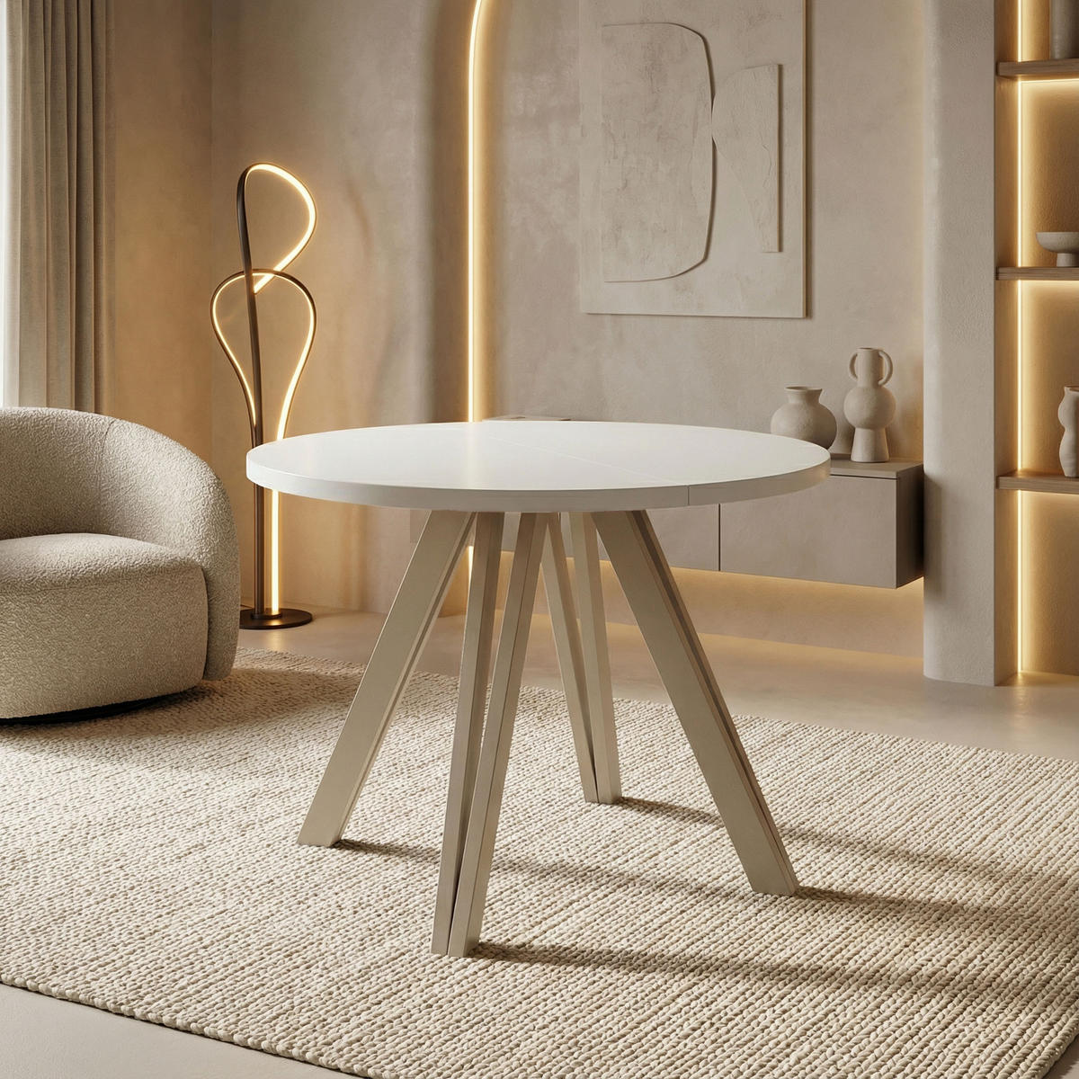 ESSTISCH Ravero runder ausziehbarer, Weiß 100/100/77 cm - Kaschmir/Weiß, Holz/Holzwerkstoff (100/100/77cm) - WFL GROUP