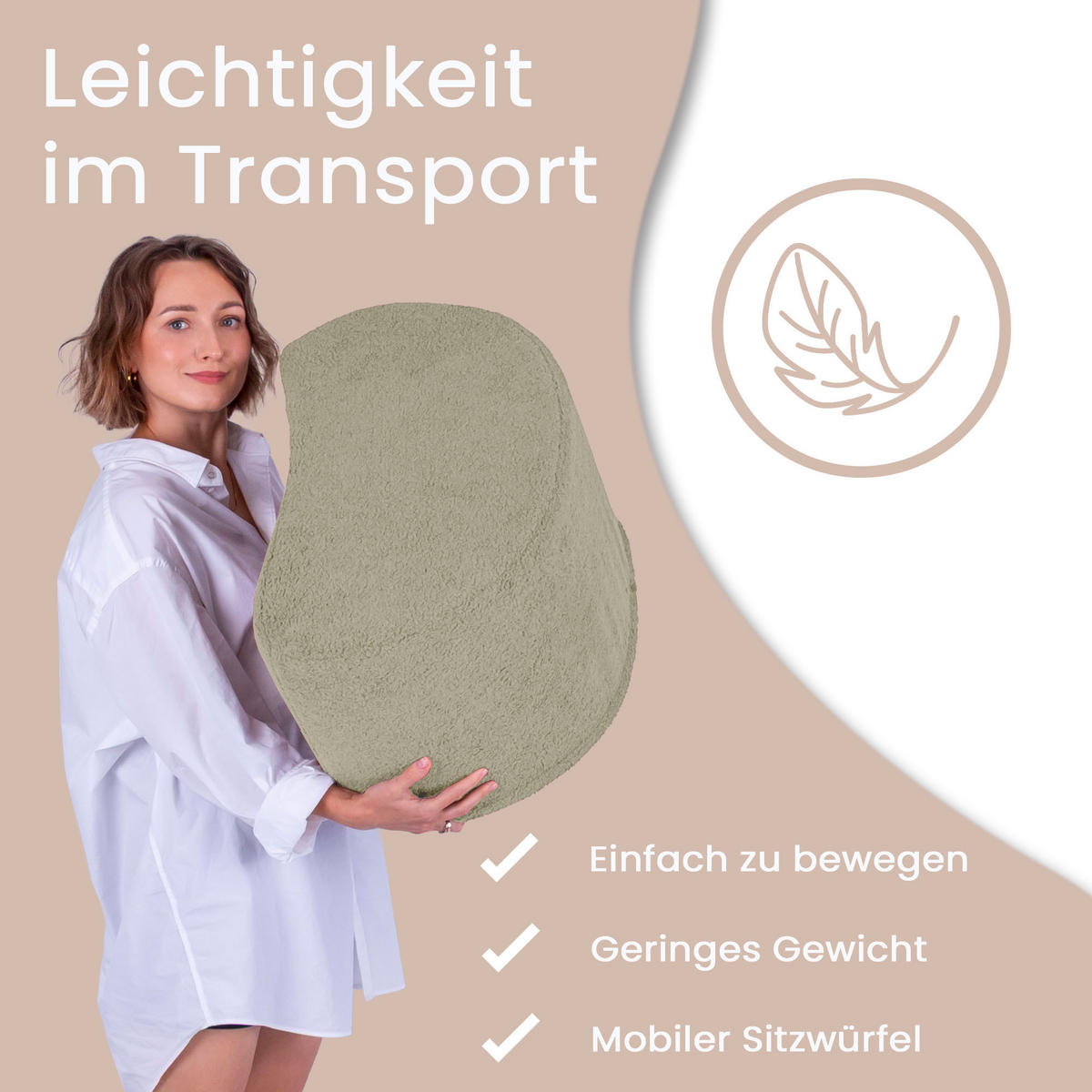 SITZSACK Halbmond 54/36/35 cm, weicher Bouclé 315 g/m², Beige - Beige, Textil (36/35/54cm) - Dreamroots