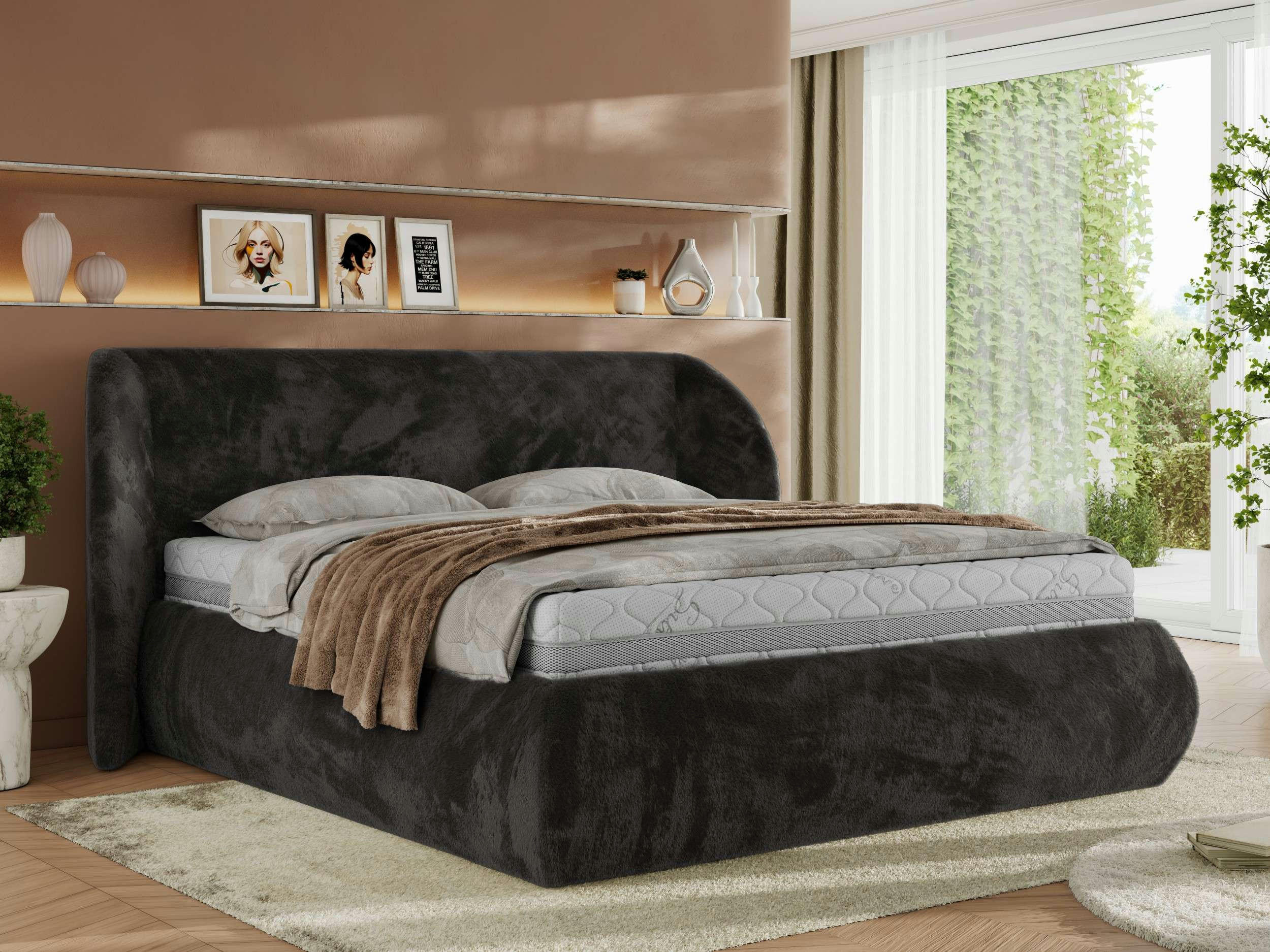 POLSTERBETT CAELA CLASSIC 180/200 - Dunkelgrau Plüsch - ohne Matratze - Dunkelgrau, Textil (180/200cm) - MKS