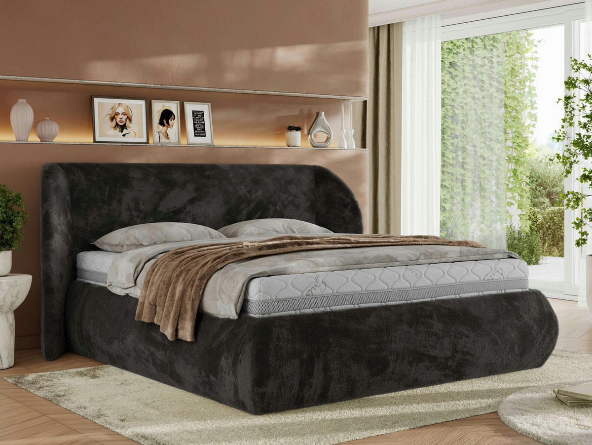POLSTERBETT CAELA CLASSIC 180/200 - Dunkelgrau Plüsch - Pocket-Matratze - Dunkelgrau, Textil (180/200cm) - MKS