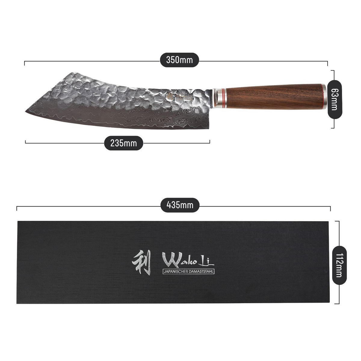 BLOCKMESSER 23,5 cm - Nussbaumfarben, Holz/Metall (37cm) - Wakoli