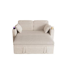 SCHLAFSOFA 145/72/85,5 cm Weiß Cordbezug mit Getränkehalter, kleinem Tisch und Aufbewahrungstasche - Weiß, Textil (72/85.5/145cm) - Oxeza