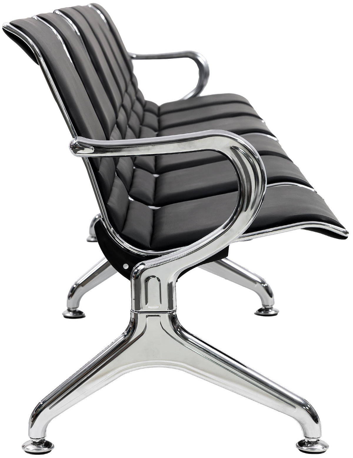 WARTEBANK Lederlook Schwarz - Chromfarben/Schwarz, Textil/Metall (356/76/56cm) - CLP