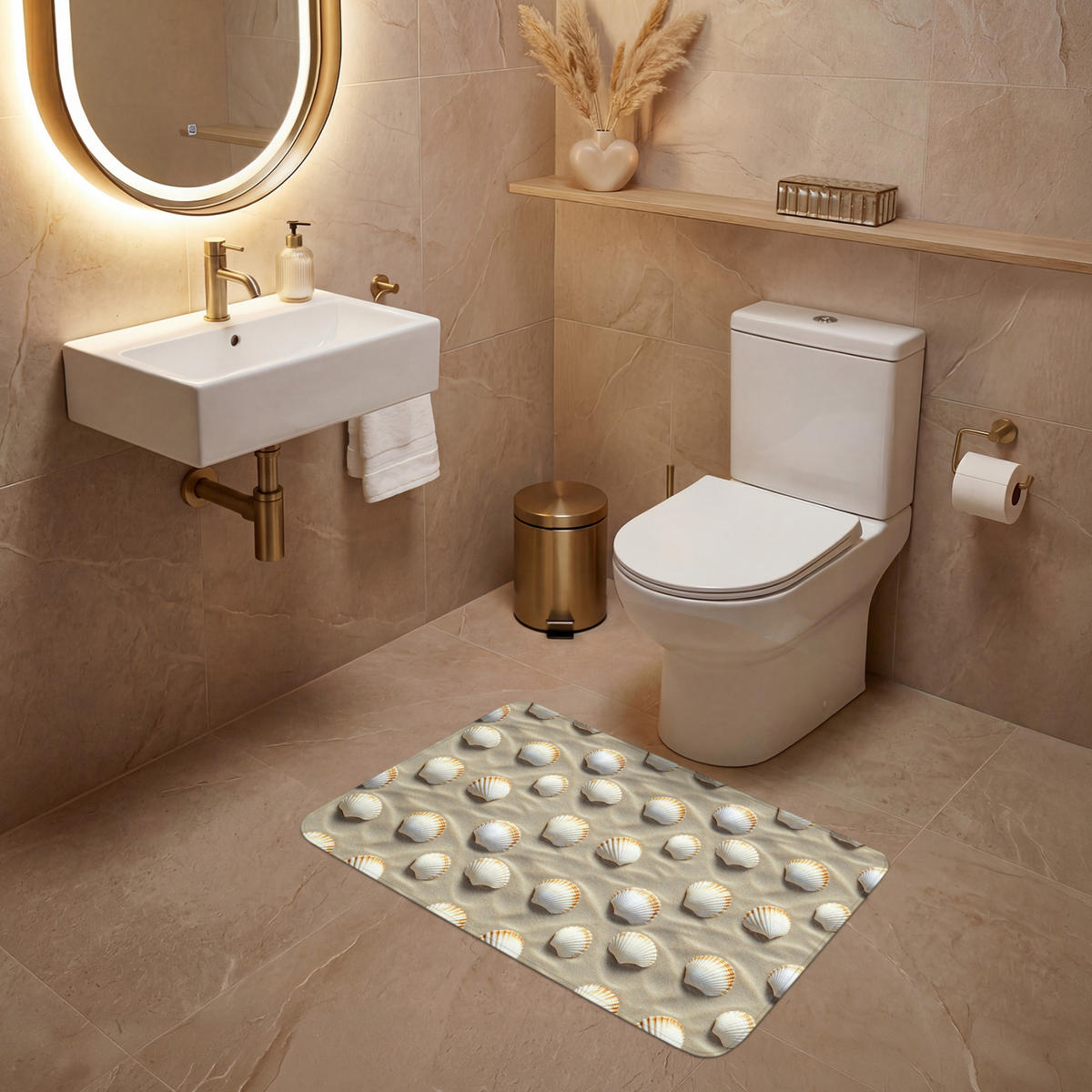 WC PŘEDLOŽKA Mušle - Písek - Námořní 80x50 cm - písková barva, textil/plast (80/1cm) - OnlyWow