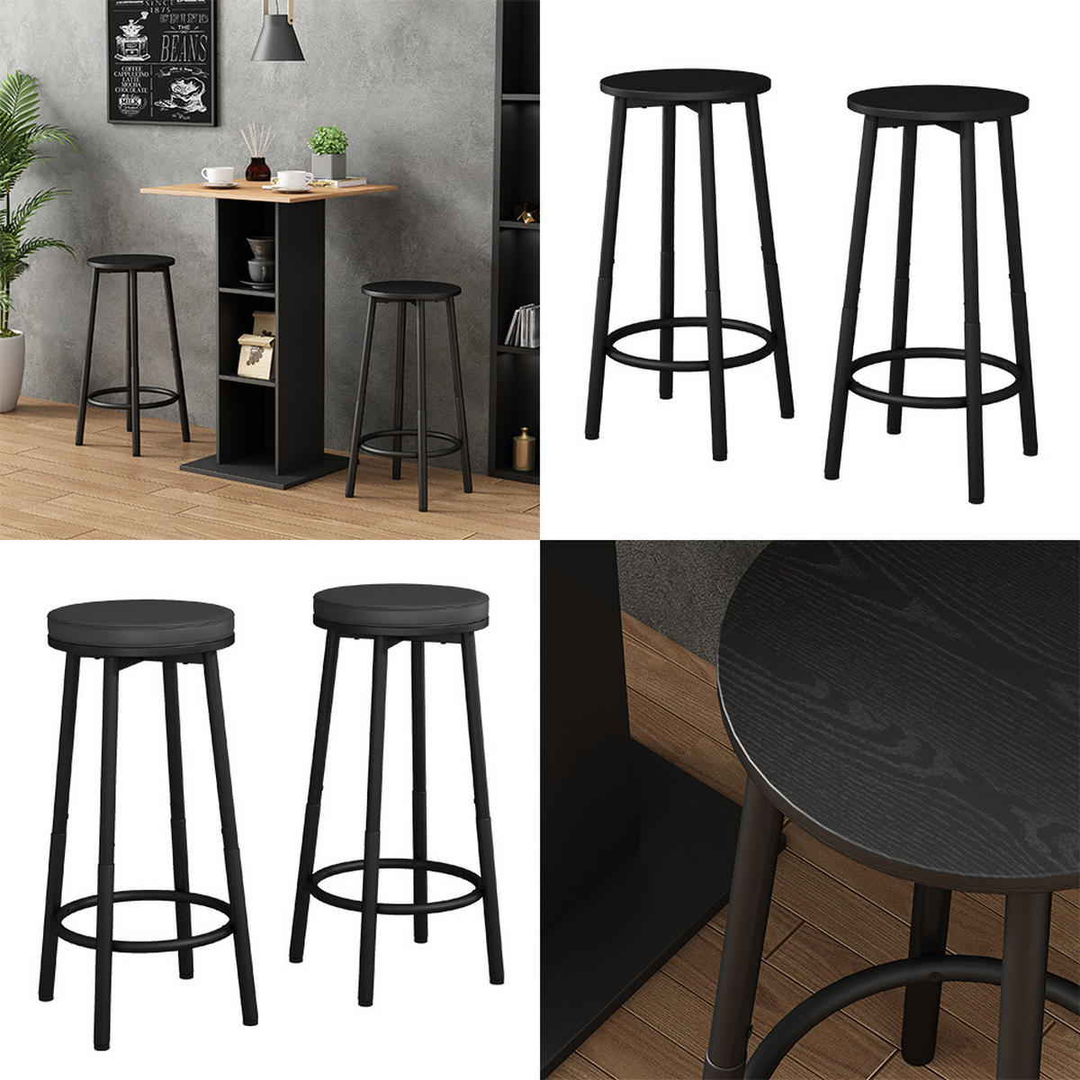 BARHOCKER Edmonton Schwarz 31.5 x 64 cm 2 Teile - Schwarz, Holzwerkstoff (31.5/64/30cm) - Vicco