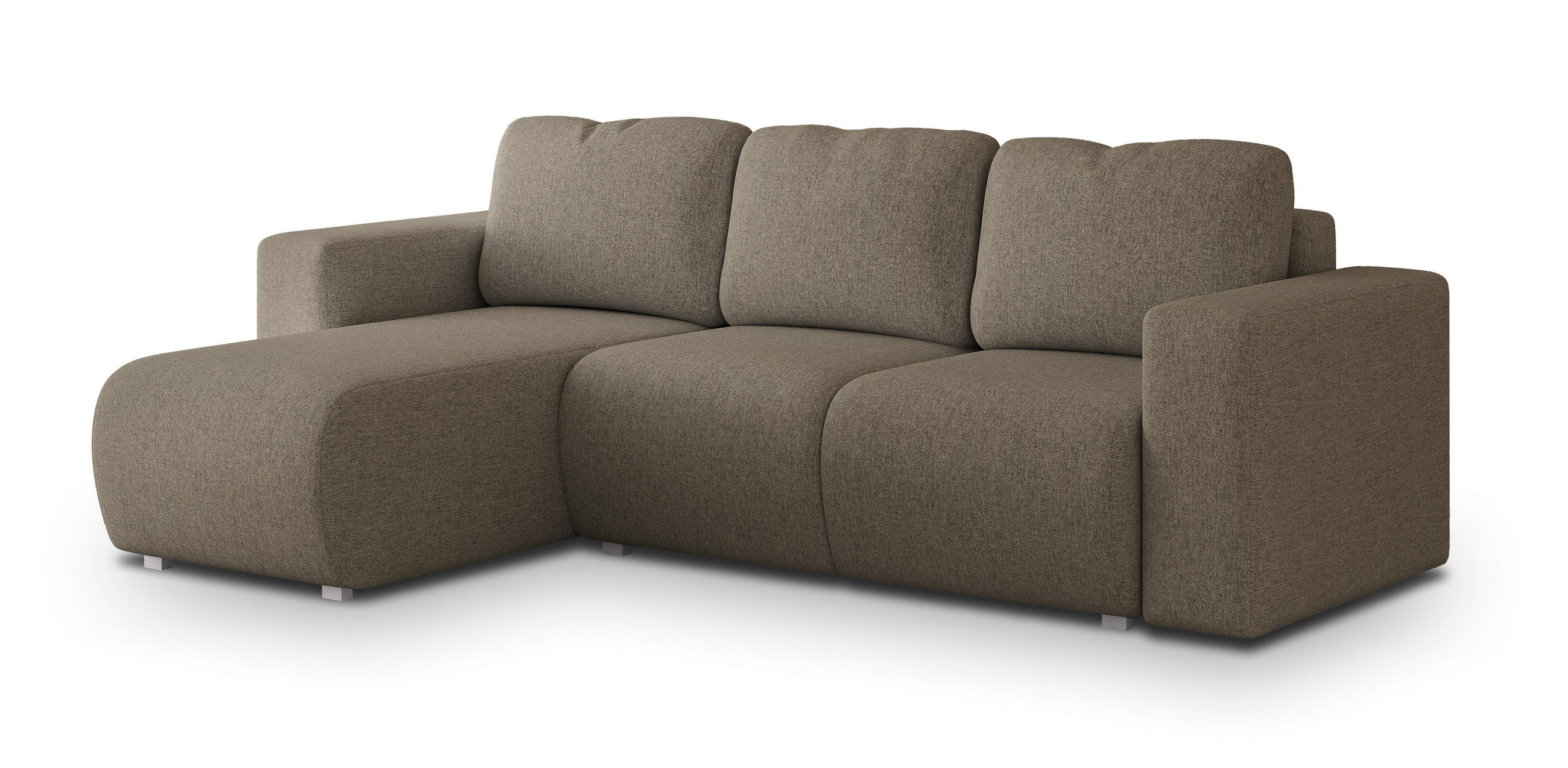 ECKSOFA RINOVA Braun Geflochtener Stoff mit Schlaffunktion - Braun, Holz (250/143cm) - MASSENO