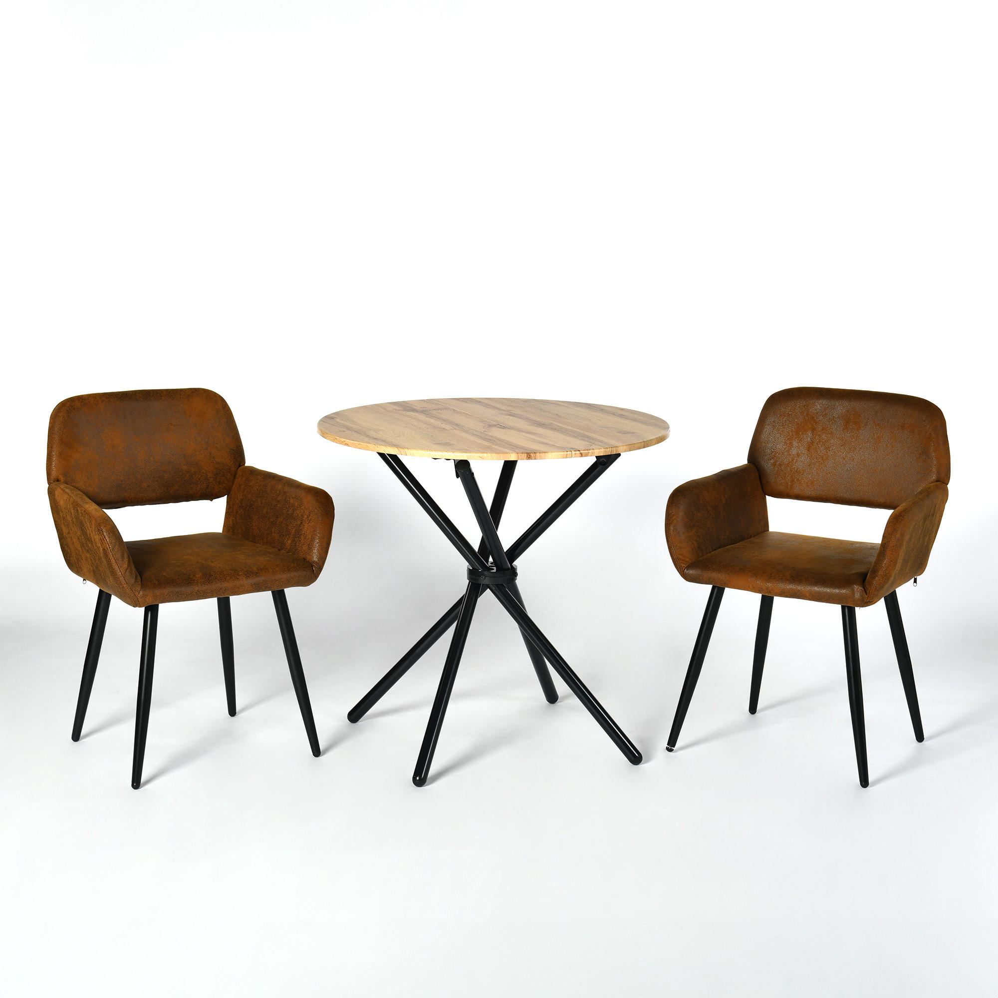 ESSTISCH SET dunkles Holz und Braun - Braun, Holzwerkstoff/Metall (80/75/80cm) - Urban Meuble