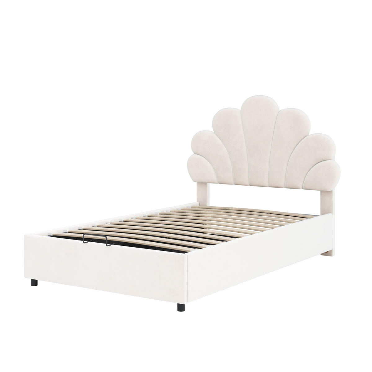 TAPECIRANI krevet 90/200 cm s cvjetnim uzglavljem i hidrauličnim spremištem, Bež - bež, tekstil (90/200cm) - Redom