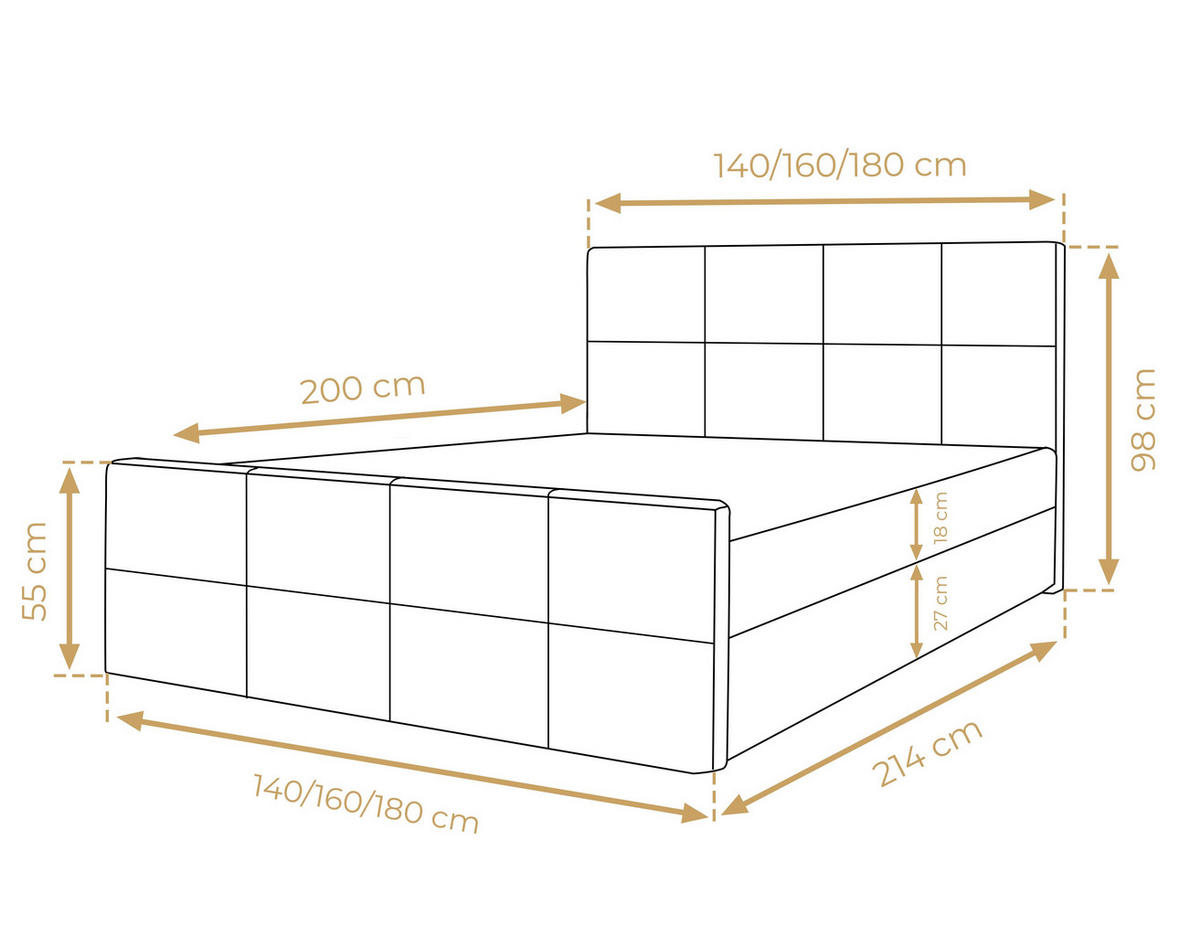 BOXBETT ALEYNA 160x200 cm mit Bettkasten und Matratze - Beige - Beige/Schwarz, Holz/Holzwerkstoff (160/200cm) - AX Living