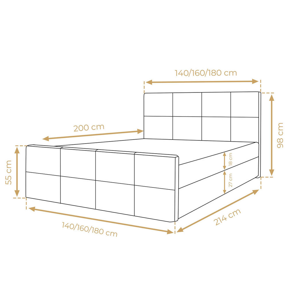 Thumbnail - AX Living Boxbett, Grau, Textil, Teilmassiv,Kiefer, Uni, 2-Sitzer, Höhe ca. 45 cm, Rechteckig, 160x200 cm, Oeko-Tex®, Oe...