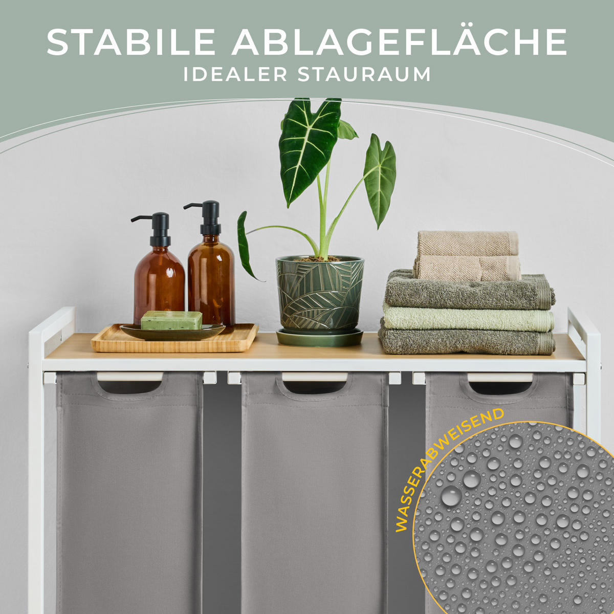 WÄSCHESAMMLER 3 Fächer Grau - Wäschekorb mit Ablage in Beton-Optik - Wäschetrenner 3 Fächer - Grau, Textil (83.5/73/36cm) - Blumtal
