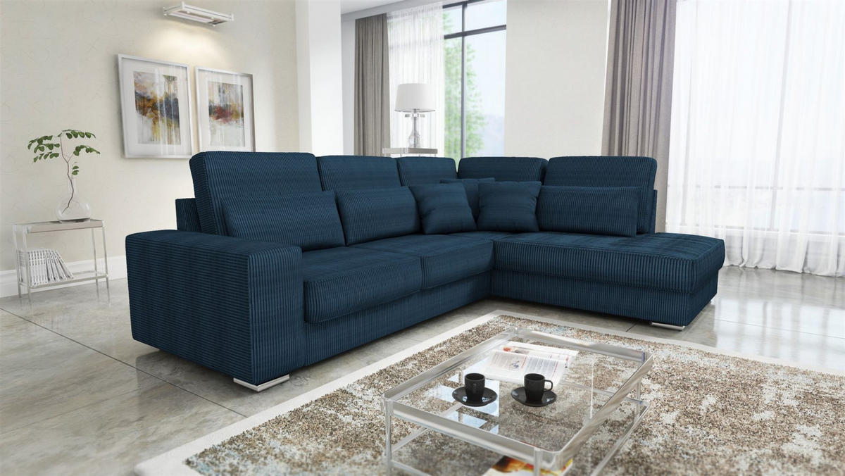 ECKSOFA Nevio Xl In Scala - Dunkelblau, Holzwerkstoff/Textil (312/226cm) - Fun Möbel