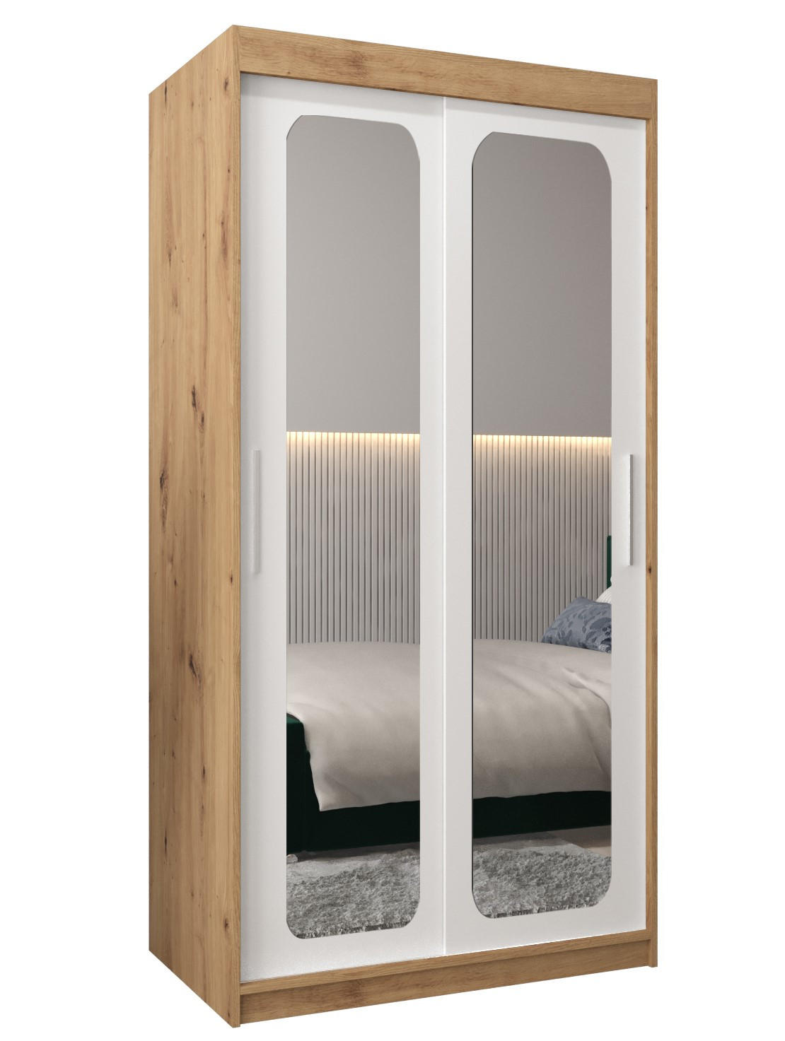 Abiks Möbel Schwebetürenschrank Eiche Artisan, Weiß 100x200x62 cm