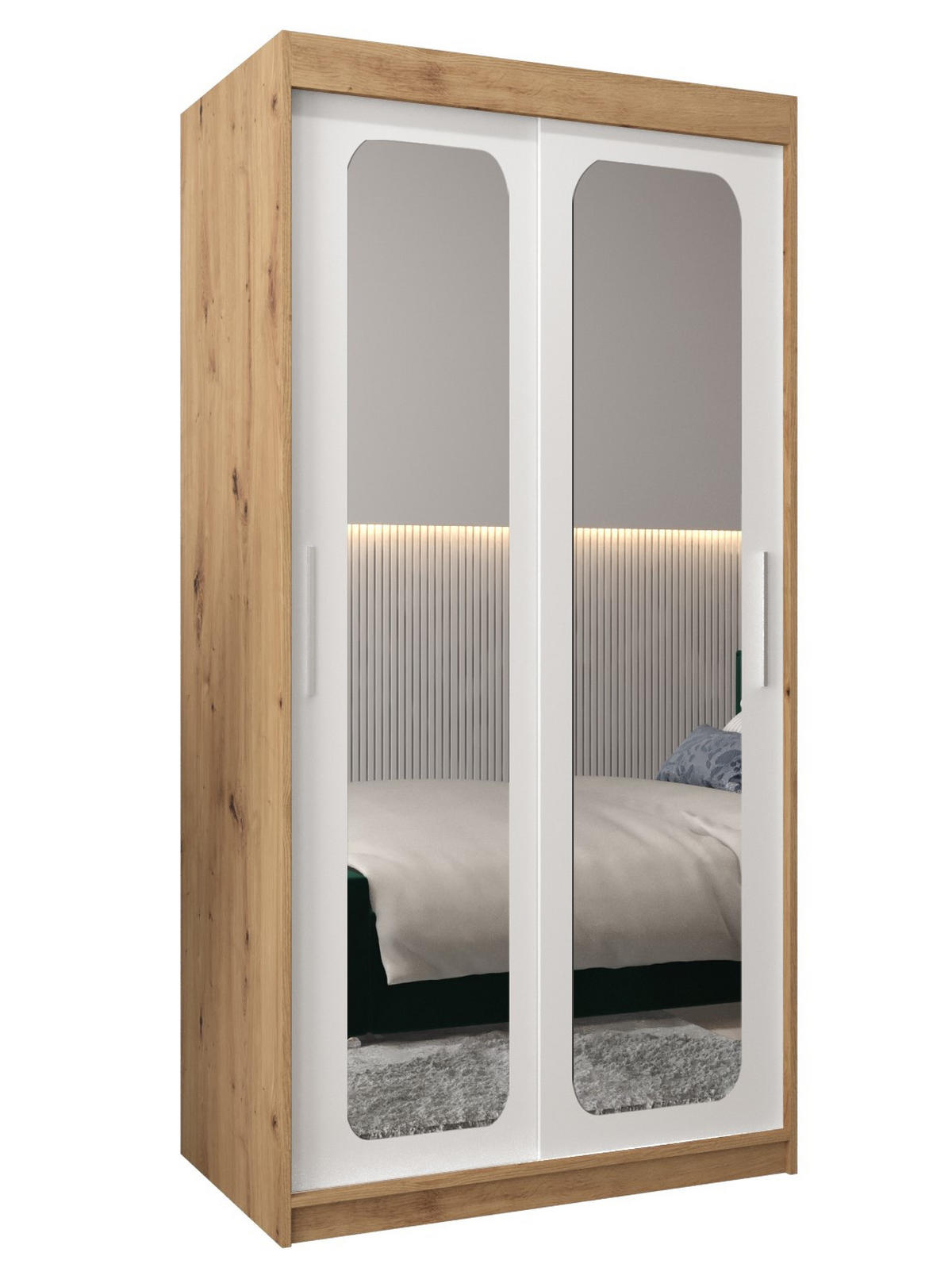 SCHWEBETÜRENSCHRANK 200/100/62 2-türig - Silberfarben/Weiß, Holz/Kunststoff (100/200/62cm) - Abiks Möbel