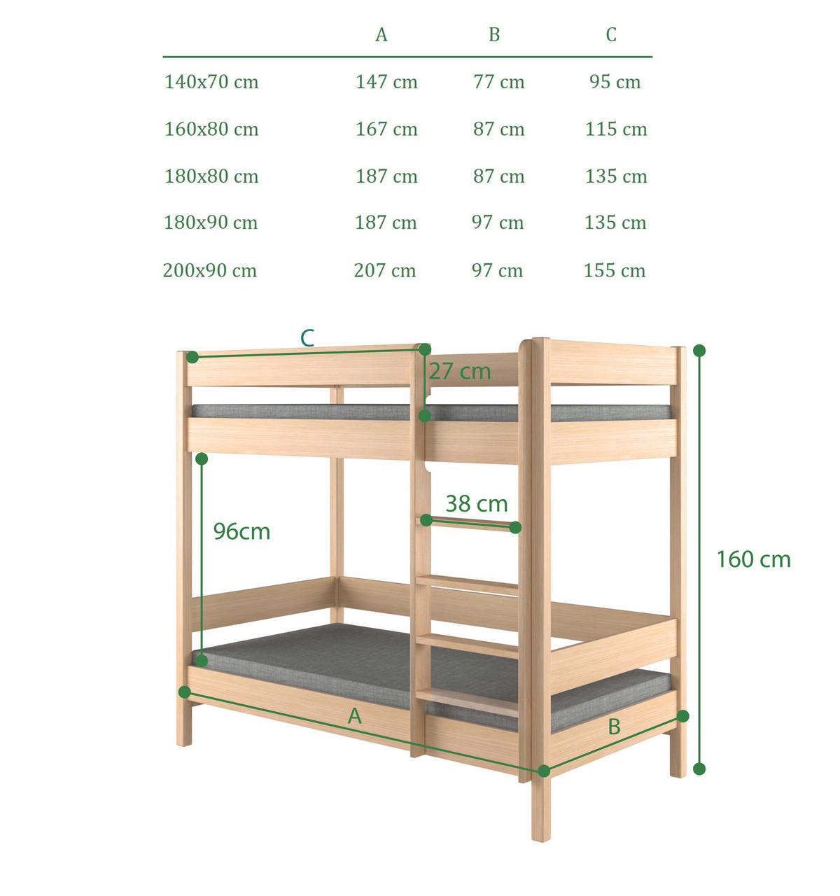 ETAGENBETT Diego 180x80 naturweiß mit Schubladen - Naturfarben, Holzwerkstoff (80/180cm)