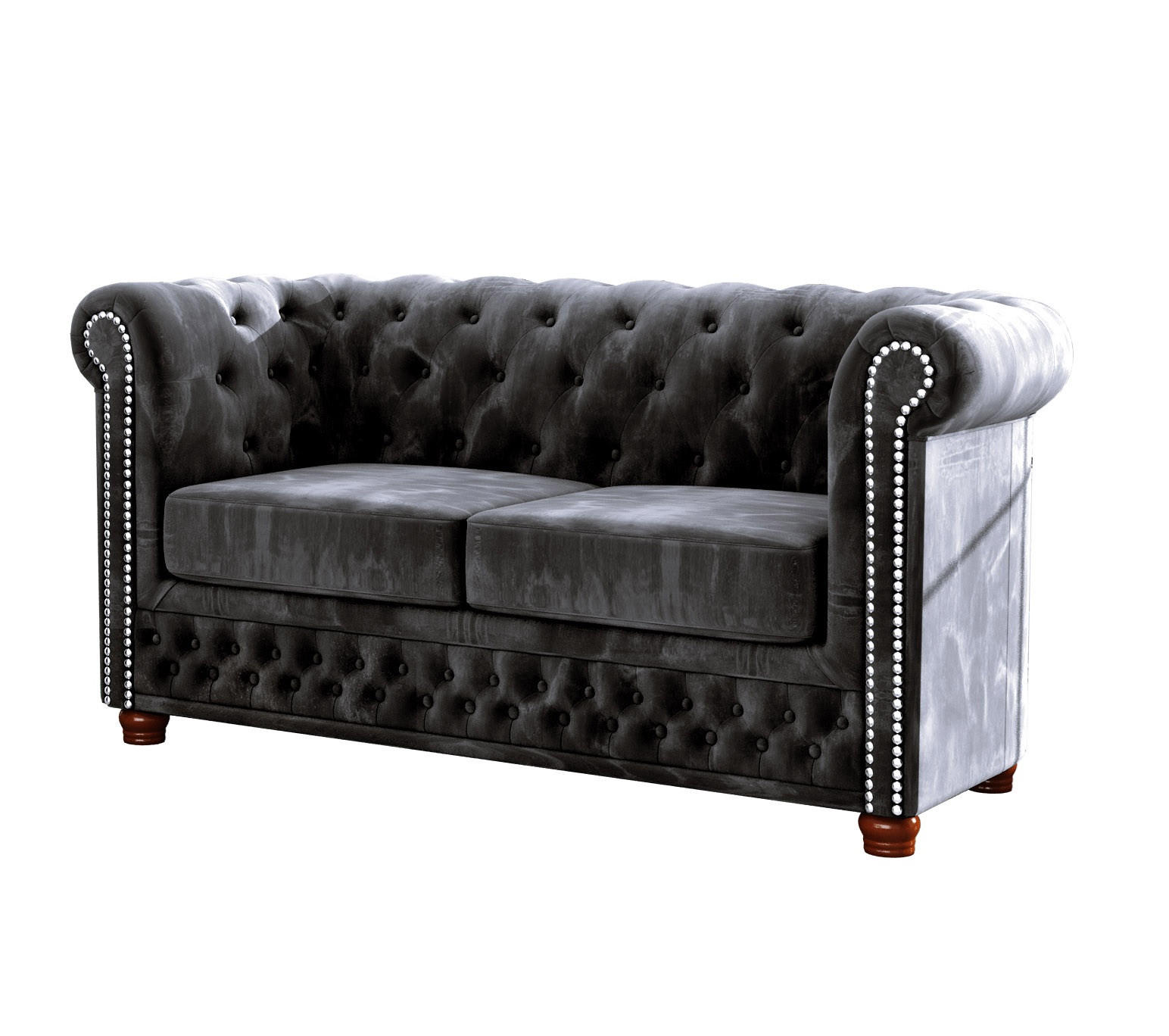 CHESTERFIELD-SOFA 2-sitzer Lauren Schwarz Samt - Schwarz/Braun, Holz/Textil (148/72/86cm) - S-Style Möbel