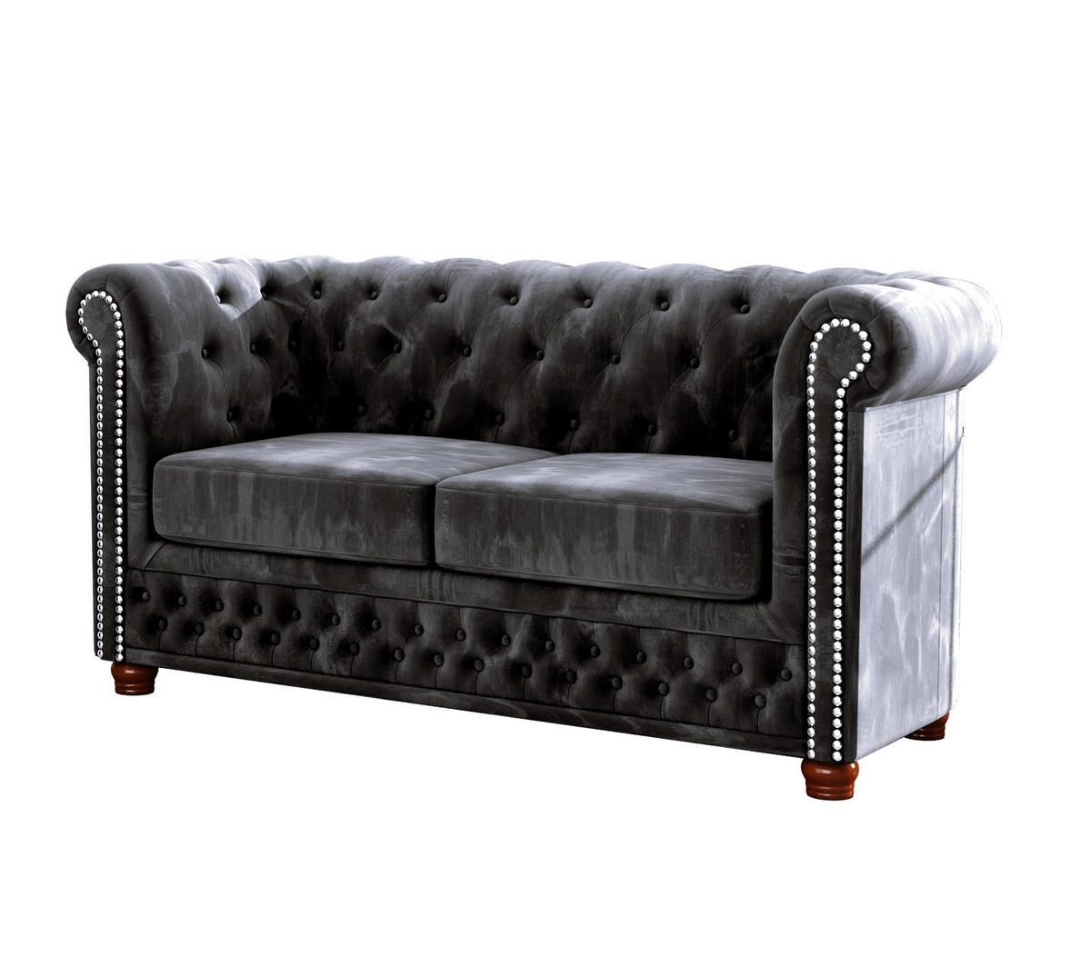 CHESTERFIELD-SOFA 2-sitzer Lauren Schwarz Samt - Schwarz/Braun, Holz/Textil (148/72/86cm) - S-Style Möbel