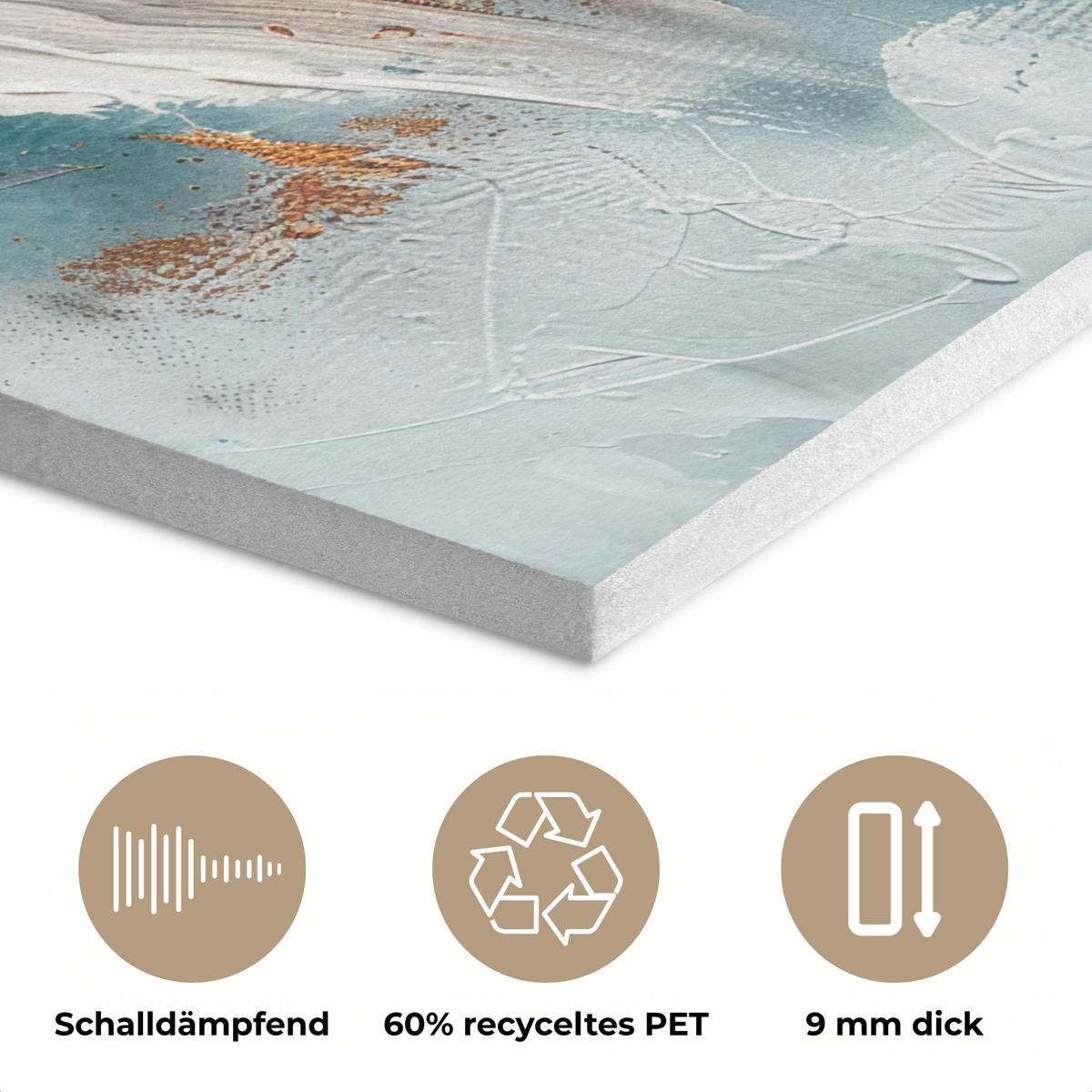 AKUSTIKPANEEL Abstrakt - Kunst - Gold - Blau 90x90 cm - Petrol, Textil (90/0.9/90cm) - MuchoWow
