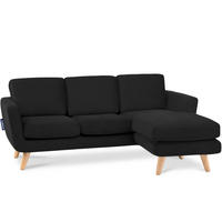 ECKSOFA TAGIO-RECHTS 3/4 Sitzer, Schwarz - Schwarz/Braun, Buchenholz/Textil (190/151cm) - KONSIMO®