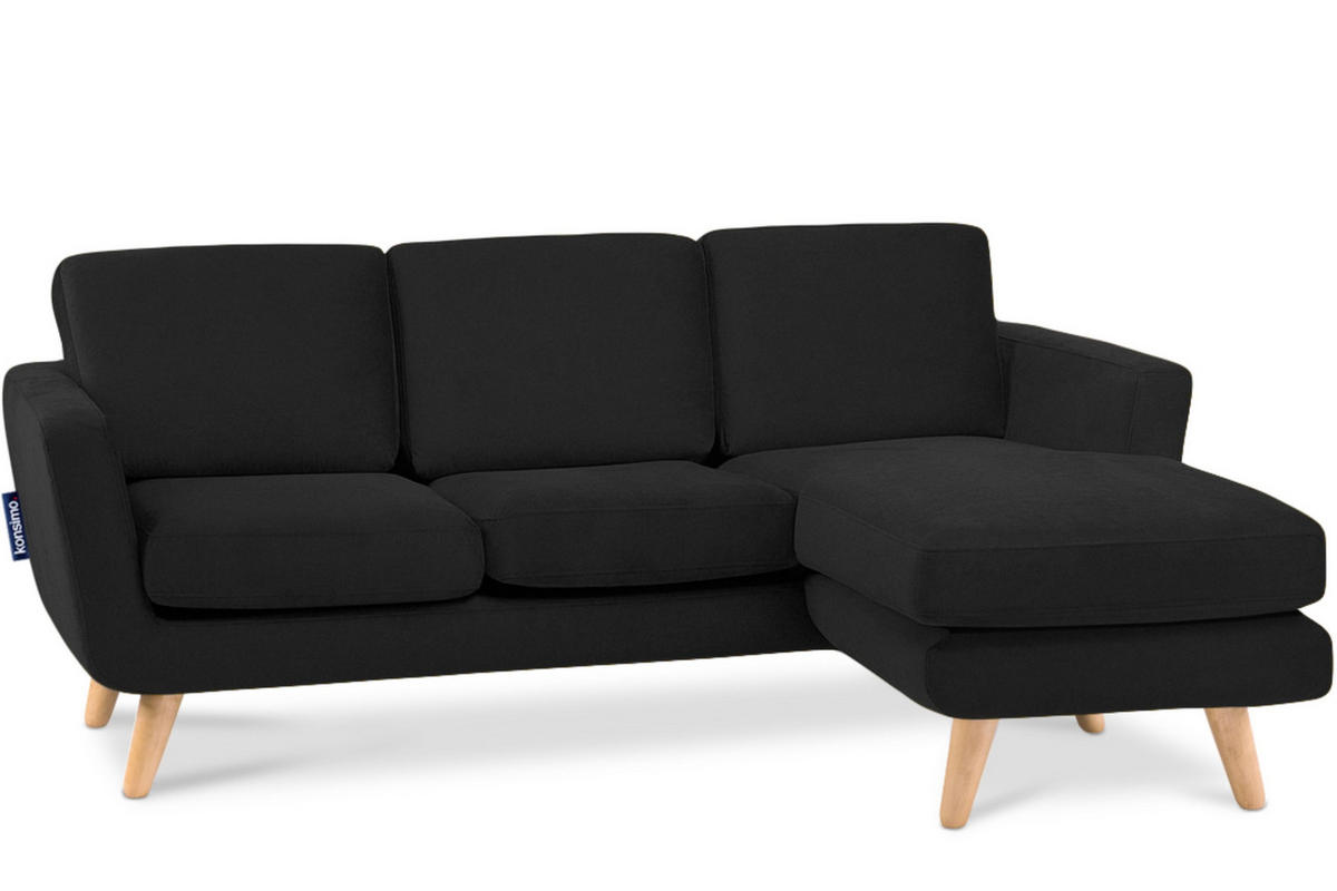 ECKSOFA TAGIO-RECHTS 3/4 Sitzer, Schwarz - Schwarz/Braun, Buchenholz/Textil (190/151cm) - KONSIMO®