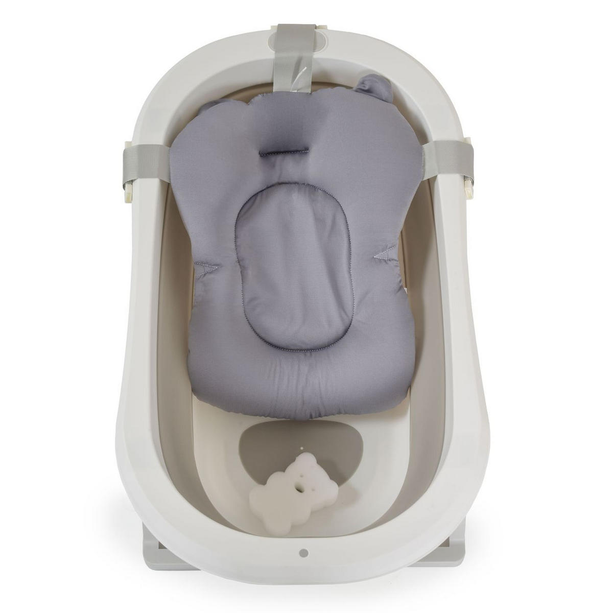 BABYBADEWANNE Palma faltbar grau 3-teilig Badekissen Schwamm Ablaufloch Stöpsel - Grau, Kunststoff (42/74cm) - Moni