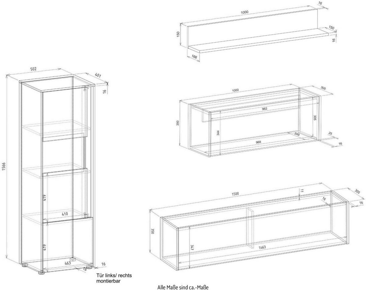 WOHNWAND grau matt, Eiche Wotan 410 cm, Wohnkombination mit Sekretär - Eiche Wotan/Grau, Holzwerkstoff/Kunststoff (410/170/40cm) - Furn.Design