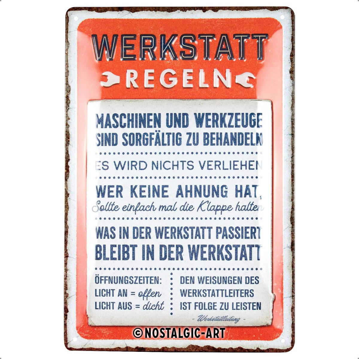 NOSTALGIC-ART - Blechschild 20 x 30cm - Werkstattregeln - Multicolor, Metall (20/30/0.2cm) - Nostalgic-Art