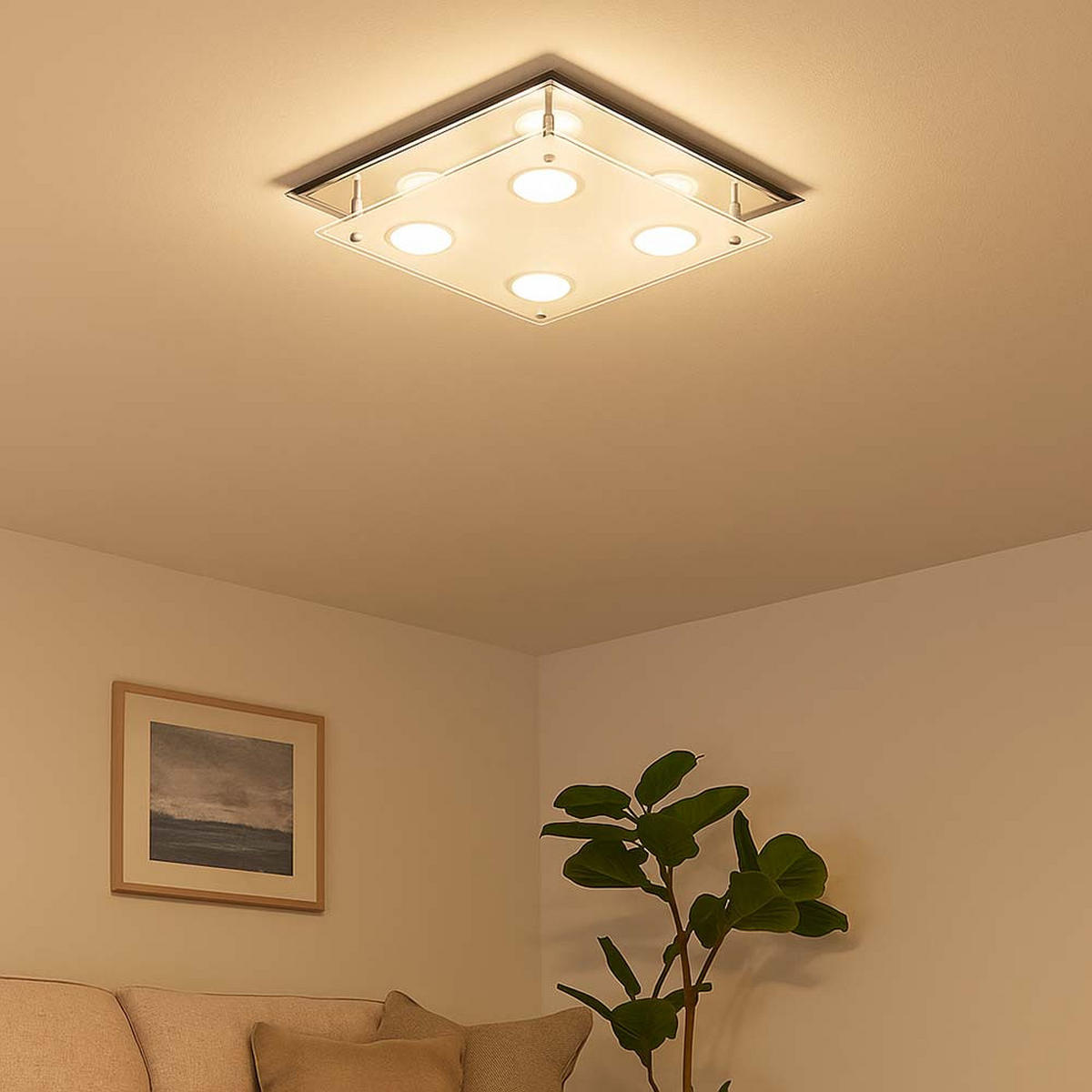 LED DECKENLEUCHTE ARENA Chrom Silber - Silberfarben, Glas (34/34/8cm)