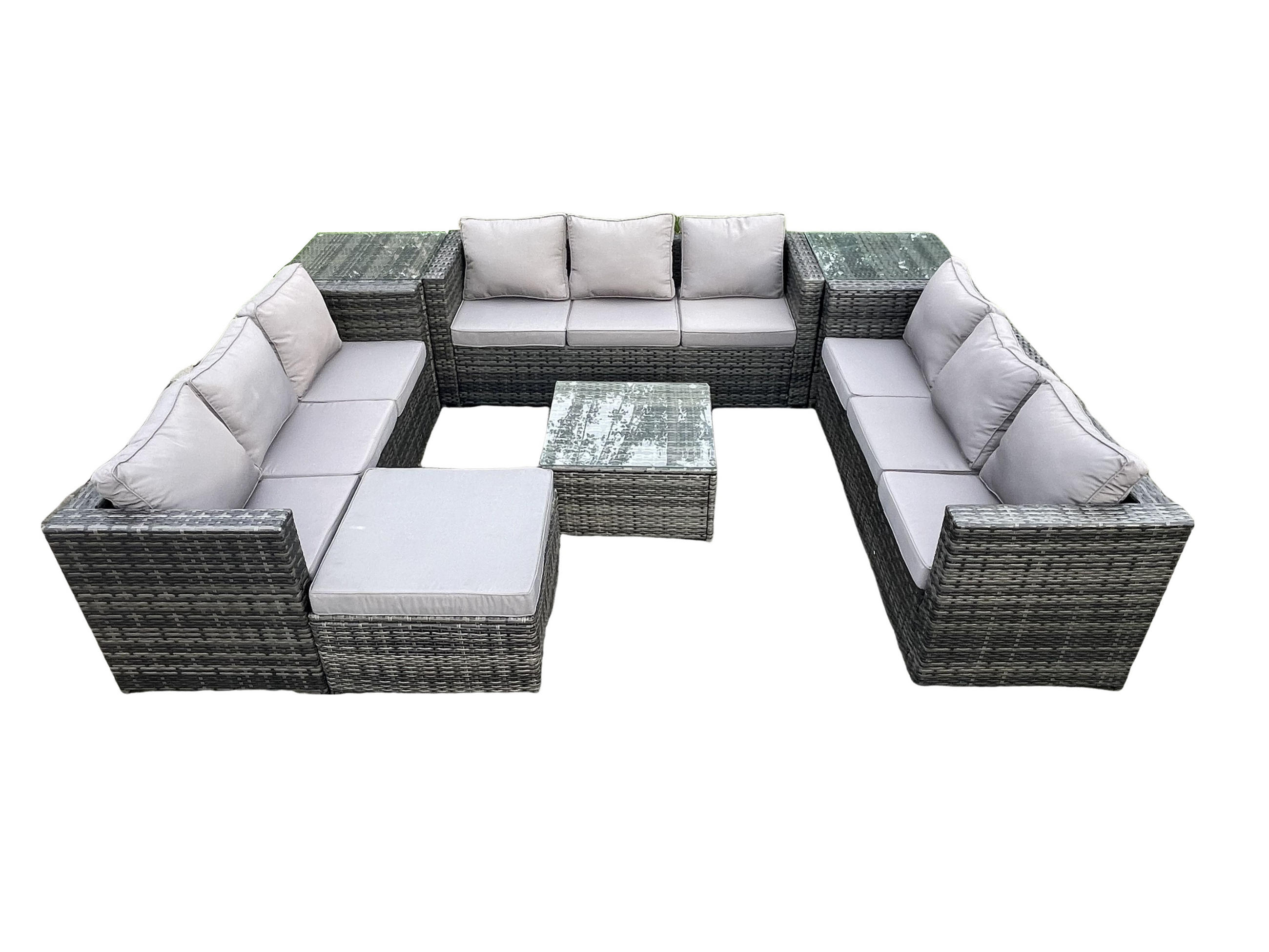 GARTENTISCHGRUPPE Polyrattan 11-Sitzer - Dunkelgrau, Metall - Fimous