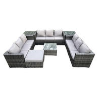 GARTENTISCHGRUPPE Polyrattan 11-Sitzer - Dunkelgrau, Metall - Fimous