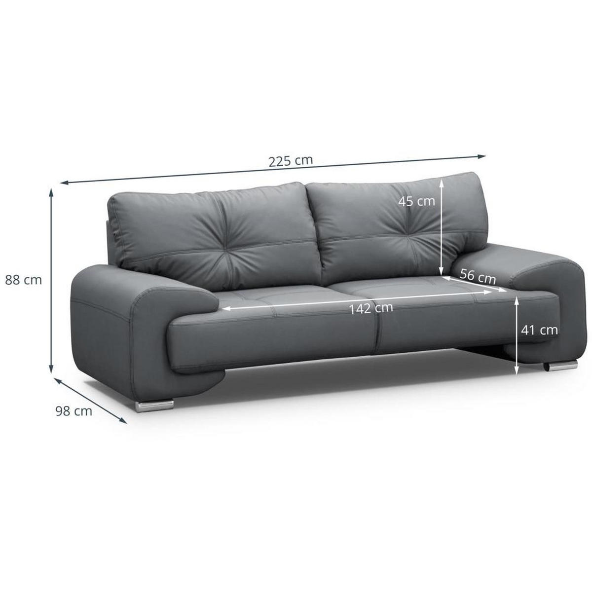 SOFA 3-SITZER Omega weiß - Chromfarben/Weiß, Leder/Metall (225/88/98cm) - Beautysofa